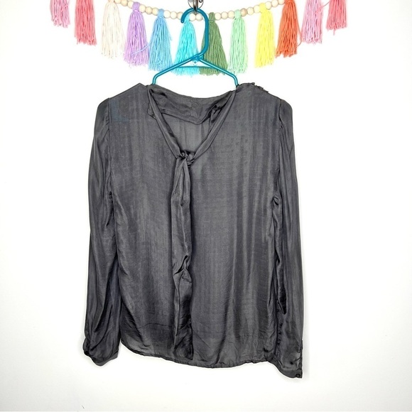 FRAME Tuxedo Smoke Grey Gray Silk Chiffon Ruffle Button Down Blouse Extra Small - Picture 10 of 16